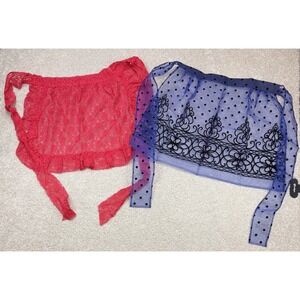 Vintage Hostess Apron Sheer Retro Sheer Half Aprons Lot of 2 Red with Lace Blue